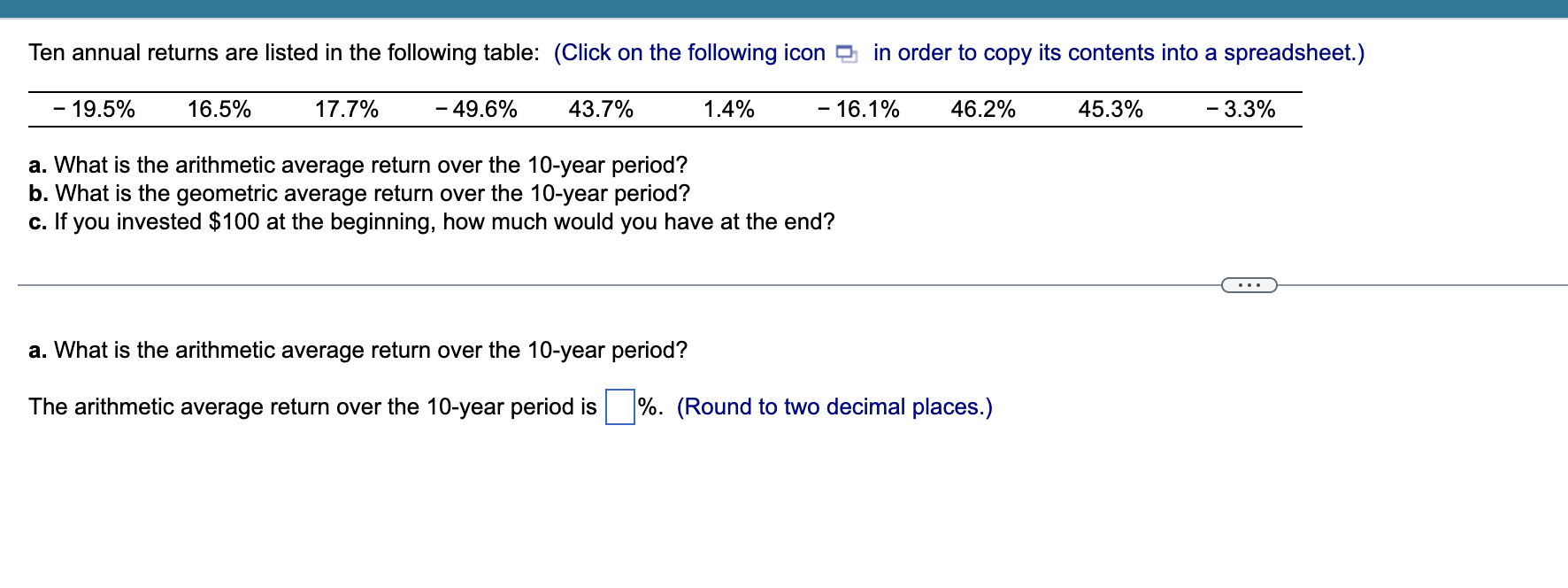 Solved Ten annual returns are listed in the following table: | Chegg.com