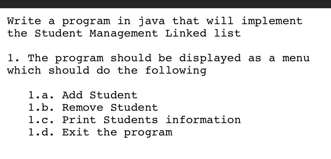 Solved Write a program in java that will implement the | Chegg.com