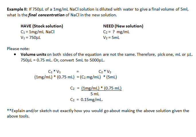 Solved Example Il If 750ul Of A 1mg Ml Nacl Solution Is