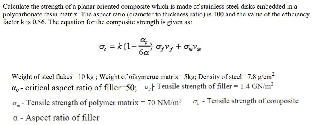 Solved Calculate the strength of a planar oriented composite | Chegg.com