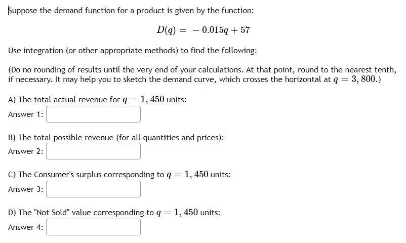 Solved Suppose the demand function for a product is given by | Chegg.com