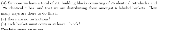 Solved (4) Suppose we have a total of 200 building blocks | Chegg.com