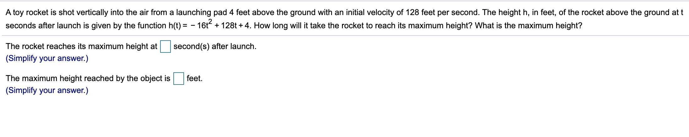 Solved A toy rocket is shot vertically into the air from a | Chegg.com