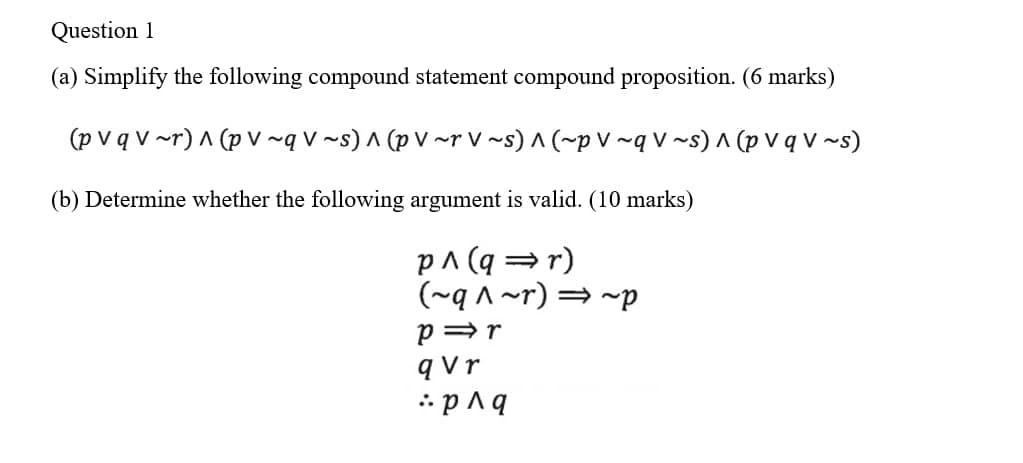 Solved Question 1 (a) Simplify the following compound | Chegg.com