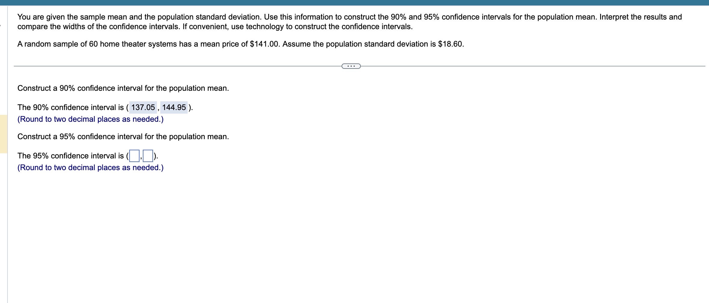 Solved You are given the sample mean and the population | Chegg.com