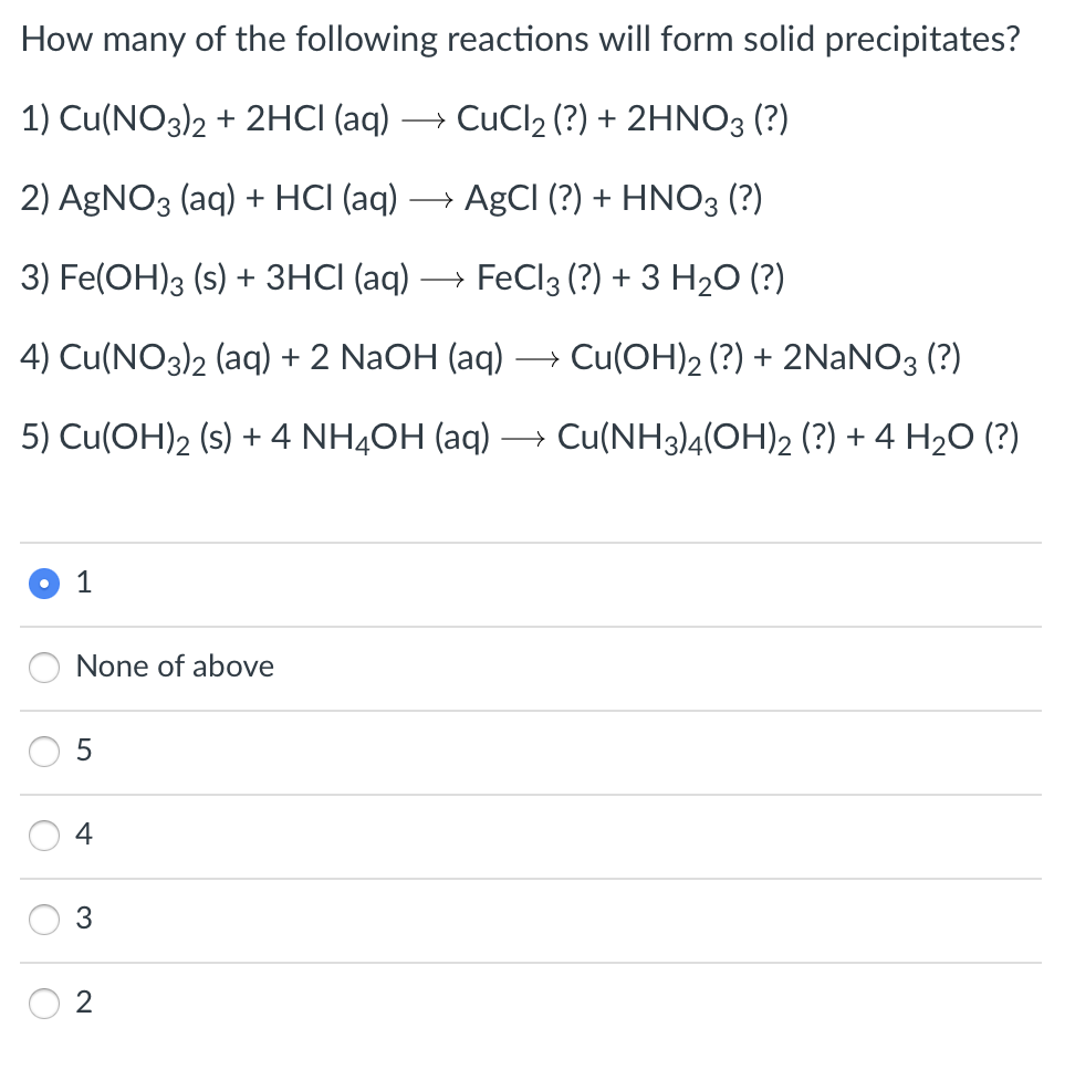 Solved How many of the following reactions will form solid Chegg