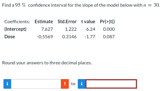 Solved Find a 95% confidence interval for the slope of the | Chegg.com