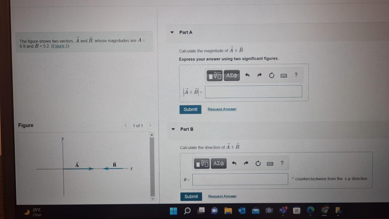 Solved Part A The figure shows two vectors, A and B whose | Chegg.com