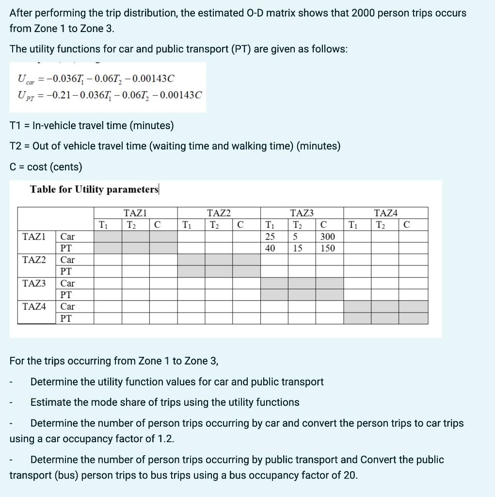 Solved After performing the trip distribution, the estimated | Chegg.com