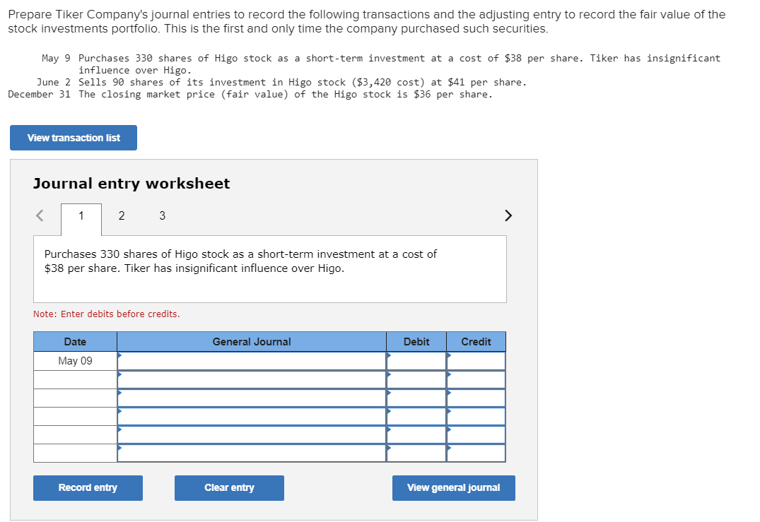 Solved Journal entry worksheet 1 The closing market price