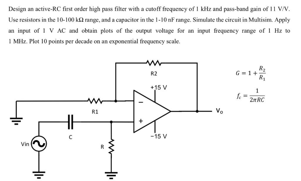 first order rc high pass filter designer