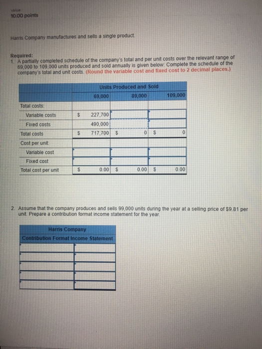 Solved 10.00 points Harris Company manufactures and sells a | Chegg.com