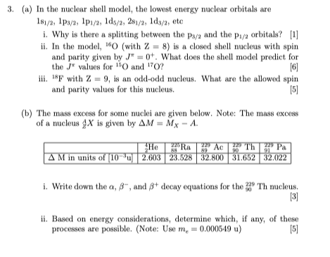 Solved 3. (a) In the nuclear shell model, the lowest energy | Chegg.com