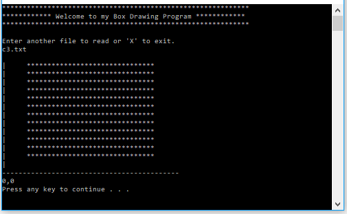 Solved Welcome to my Box Drawing Program Enter another file | Chegg.com