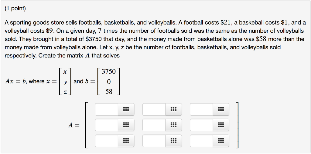Solved A sporting goods store sells footballs, basketballs, | Chegg.com