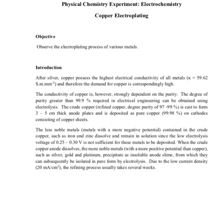 Solved Physical Chemistry Experiment Electrochemistry Chegg