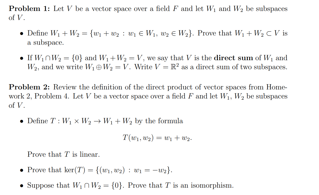 Solved Problem 1: Let V be a vector space over a field F and | Chegg.com