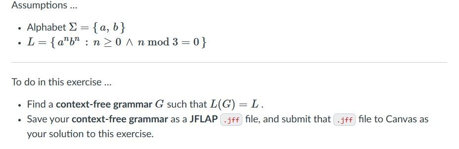 Solved - Alphabet Σ={a,b} - L={anbn:n≥0∧nmod3=0} To do in | Chegg.com