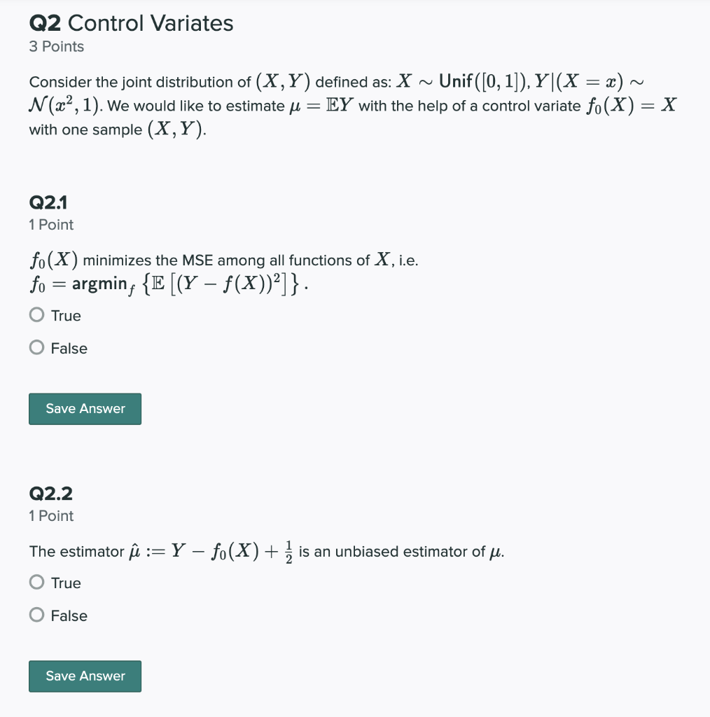 Q2 Control Variates 3 Points Consider The Joint Di Chegg Com