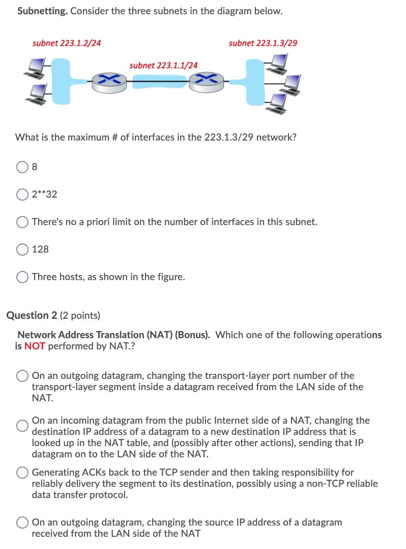 Solved Subnetting. Consider the three subnets in the diagram | Chegg.com