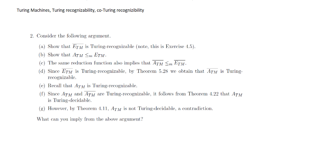 Turing Machines, Turing recognizability, co-Turing | Chegg.com