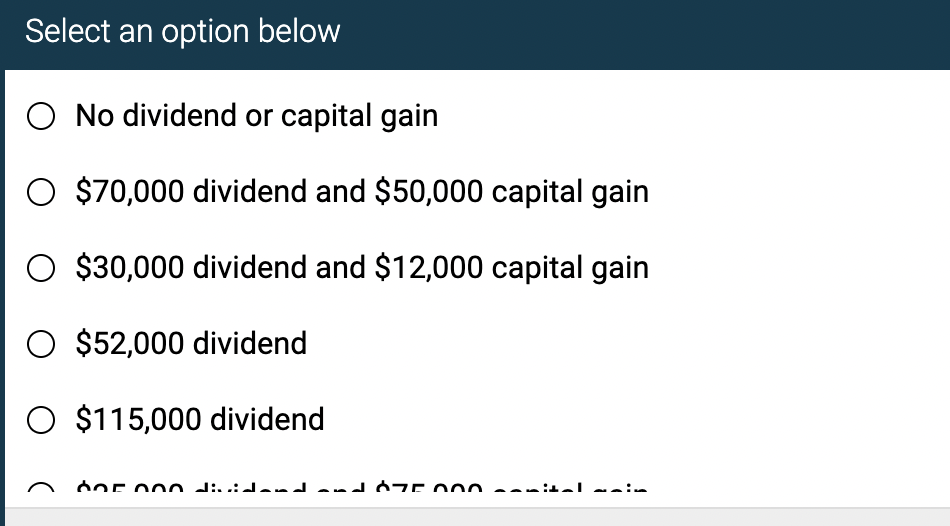 Solved Select an option below No dividend or capital gain | Chegg.com