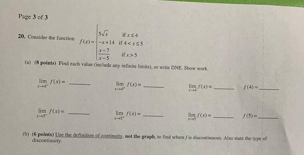 Solved Page 3 of 3 20. Consider the function | Chegg.com