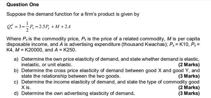 Solved Question One Suppose the demand function for a firm's | Chegg ...