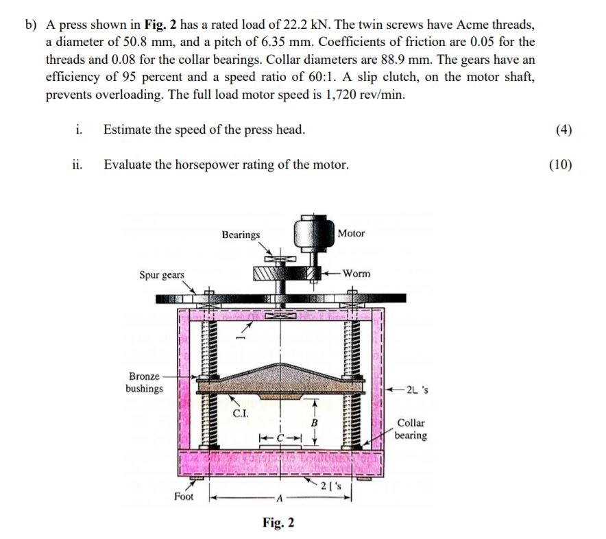 Solved The press shown for Prob. 8-5 has a rated load of