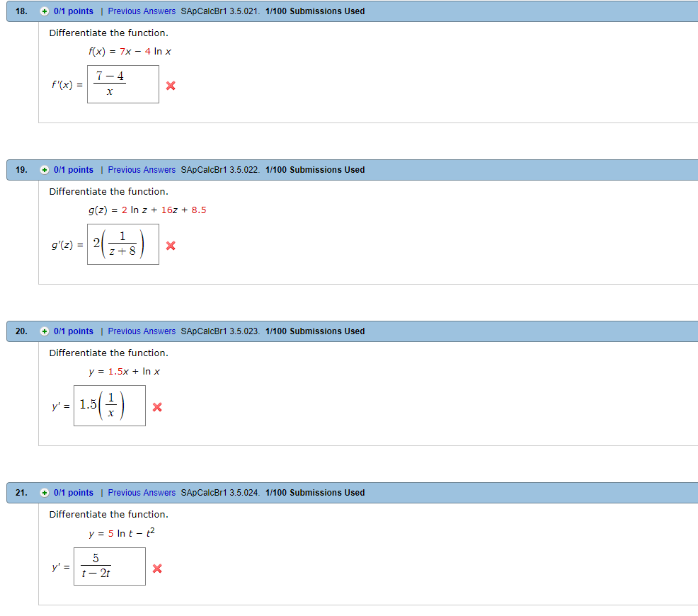 Solved Differentiate The Function F X 7x − 4 Ln X