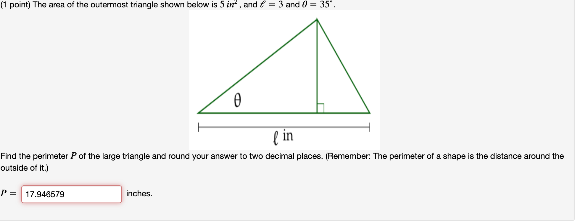Solved (1 point) The area of the outermost triangle shown | Chegg.com
