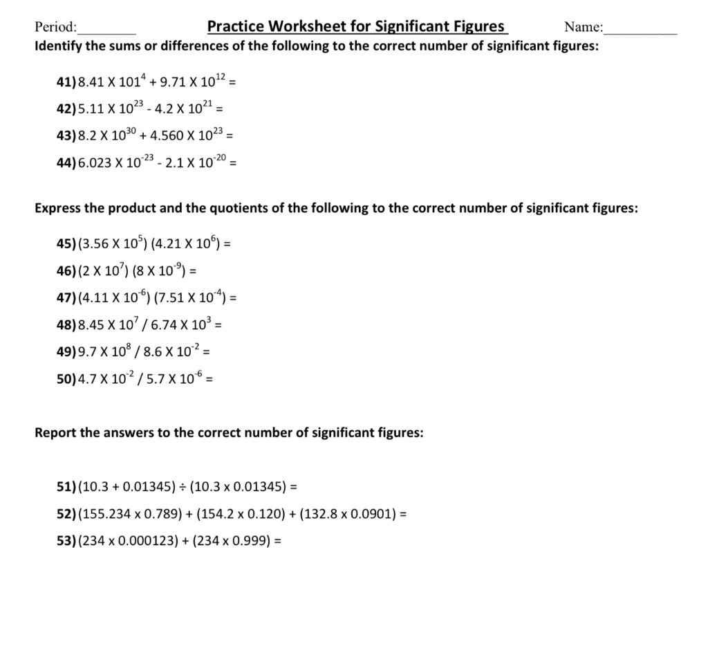 Solved Period: Practice Worksheet for Significant Figures  Chegg.com For Significant Figures Practice Worksheet