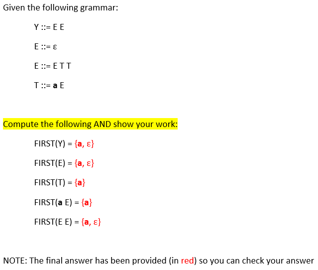 Solved Given The Following Grammar: Y::= EE E = € E ::= ETT | Chegg.com