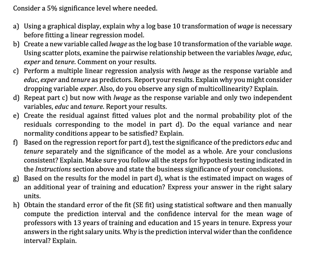 Solved Your task will be to determine a regression model for | Chegg.com