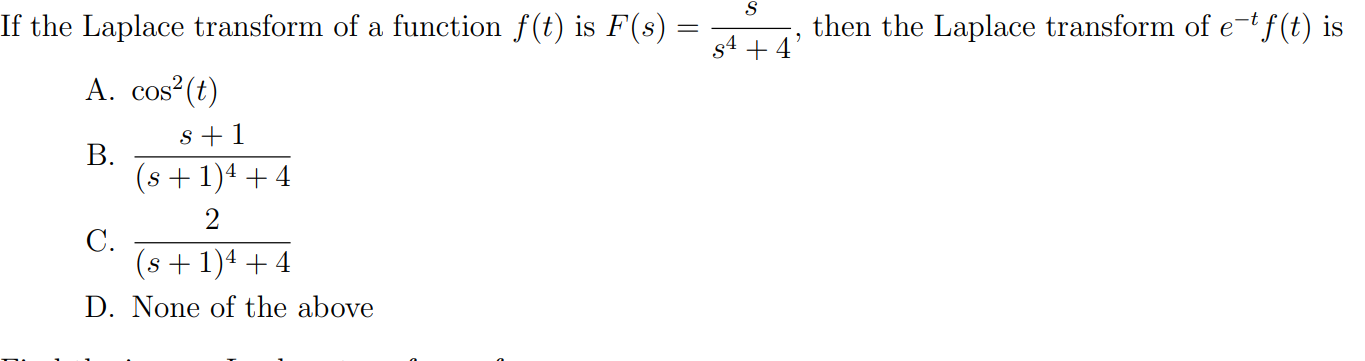 Solved f the Laplace transform of a function f(t) is | Chegg.com