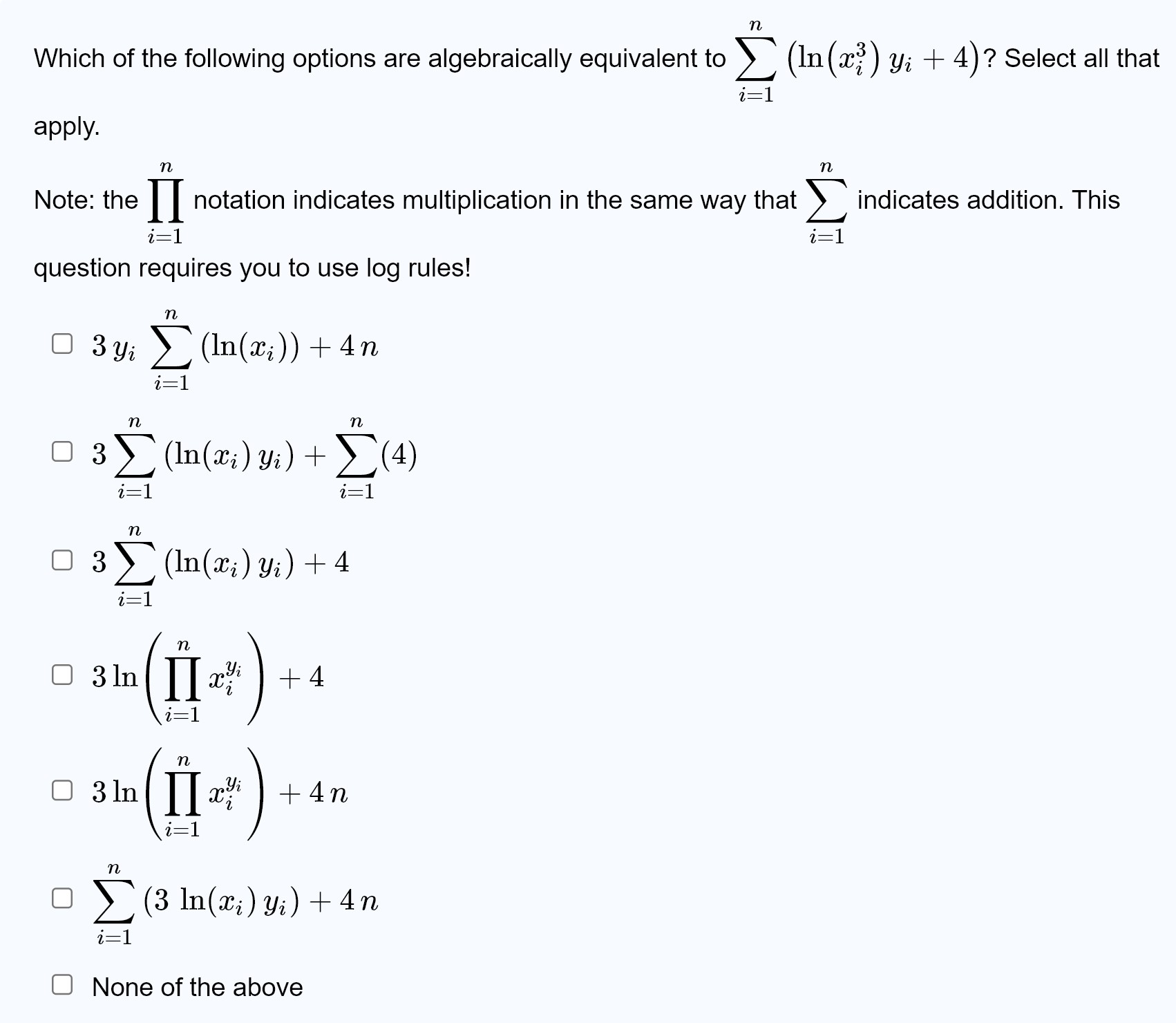 Solved Which of the following options are algebraically | Chegg.com