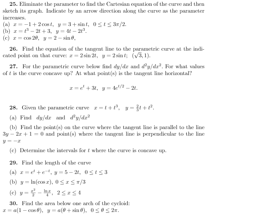 Solved 25. Eliminate the parameter to find the Cartesian | Chegg.com