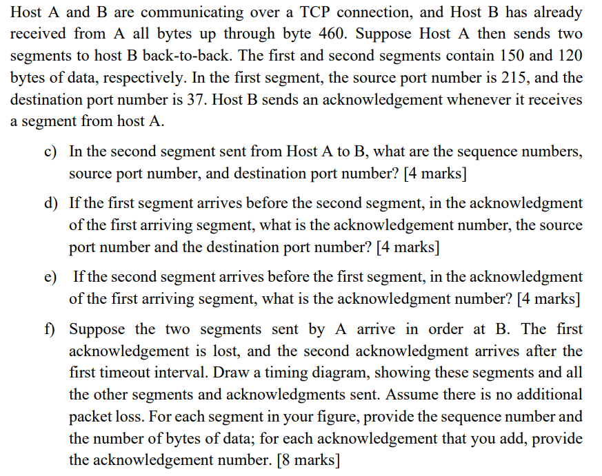 Solved Host A And B Are Communicating Over A TCP Connection, | Chegg.com