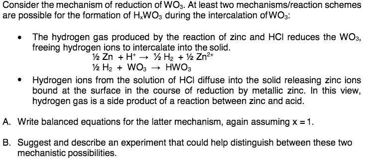 Solved Consider the mechanism of reduction of WO3. At least | Chegg.com