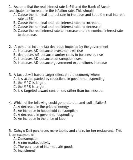 Solved 1. Assume that the real interest rate is 6% and the | Chegg.com