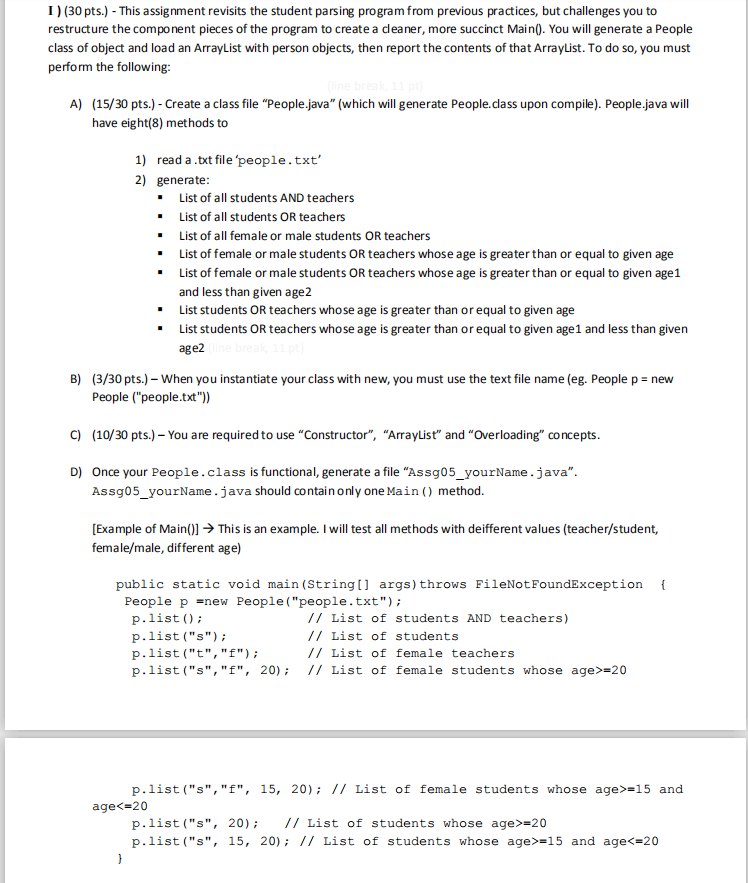 Solved please write a java program including CLASSES | Chegg.com