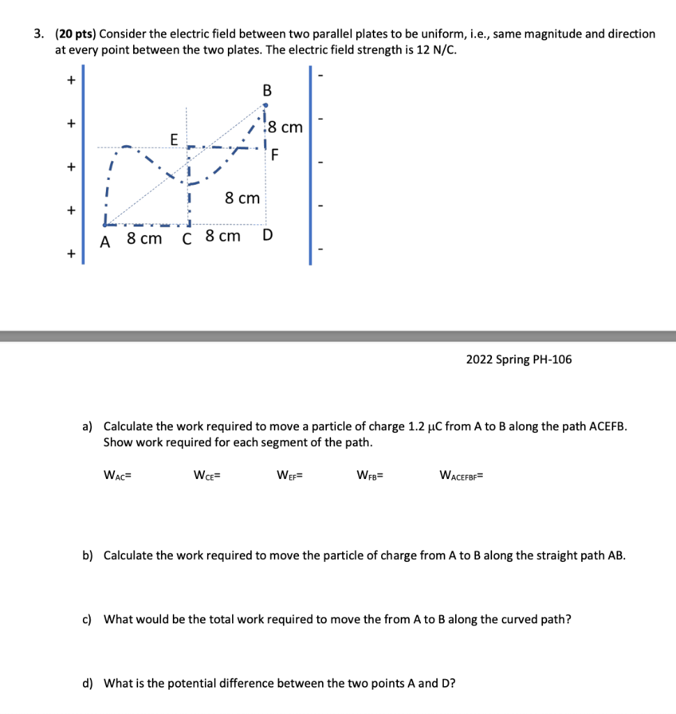 Solved 3. (20 pts) Consider the electric field between two | Chegg.com