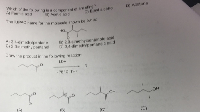 Solved D) Acetone Which of the following is a component of | Chegg.com