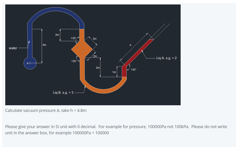 Solved Calculate vacuum pressure A, take h = 4.8m Please