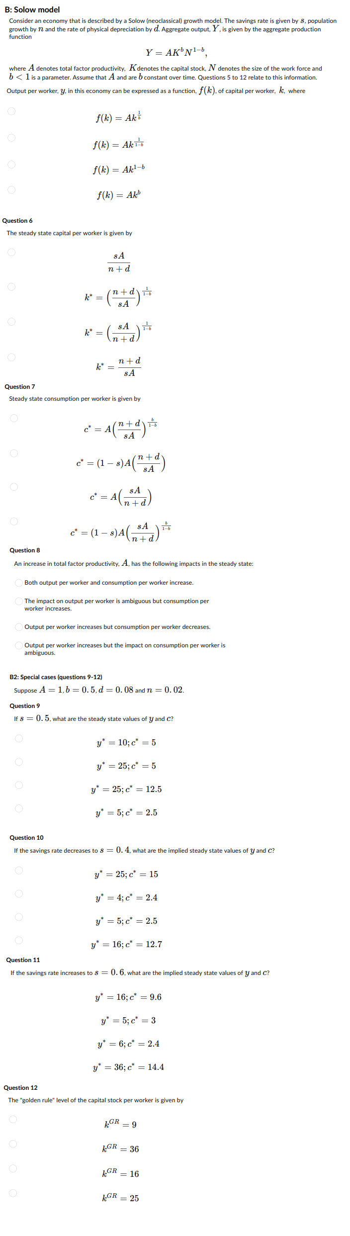 Solved B: Solow model Consider an economy that is described | Chegg.com