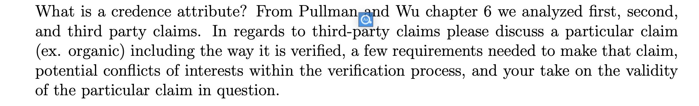 Solved What is a credence attribute? From Pullman and Wu | Chegg.com