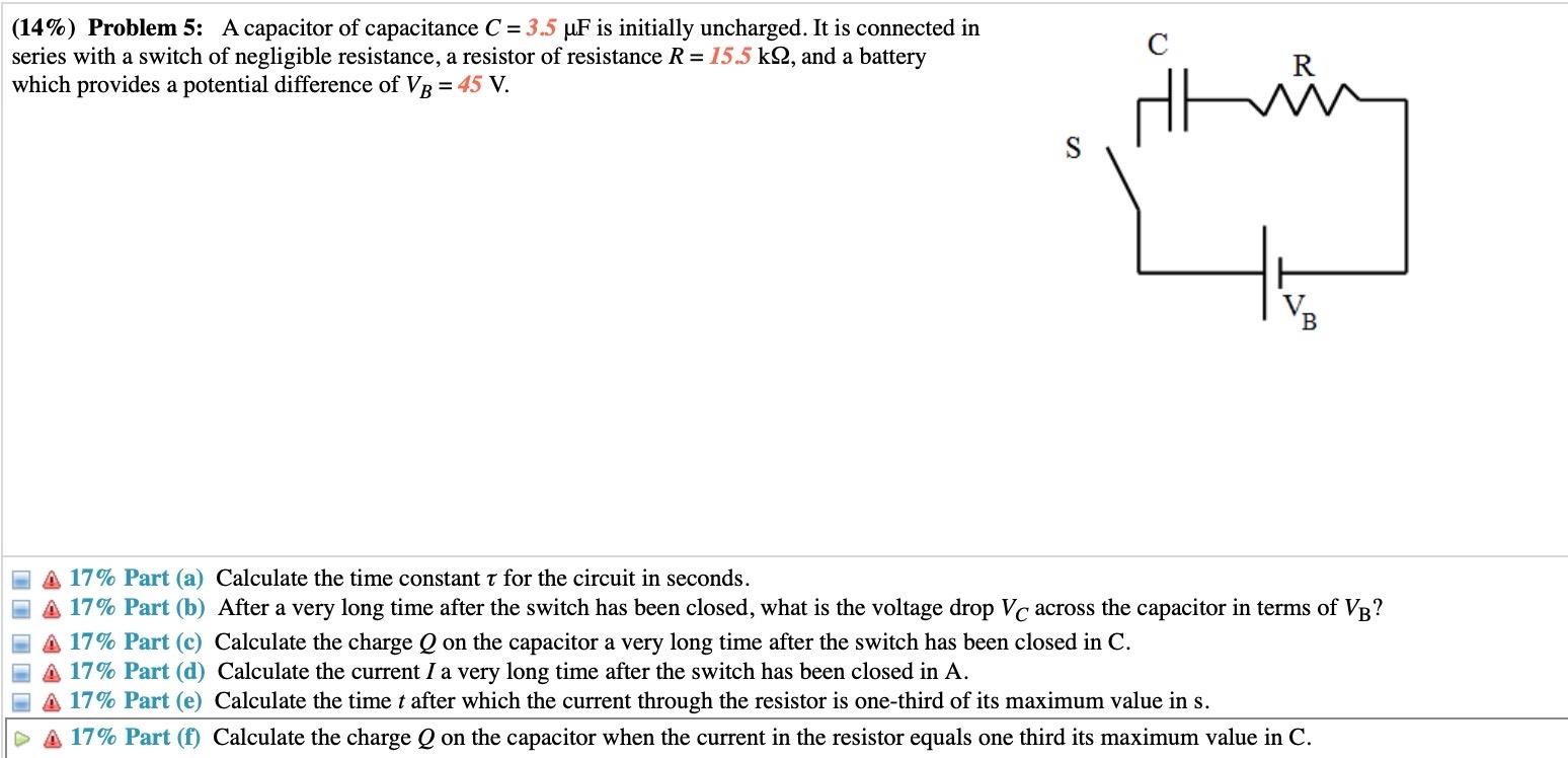 Solved (14\%) Problem 5: A Capacitor Of Capacitance C=3.5μF | Chegg.com