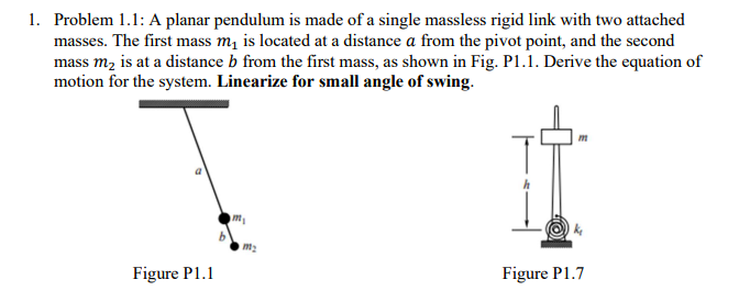 Solved 1. Problem 1.1: A planar pendulum is made of a single | Chegg.com