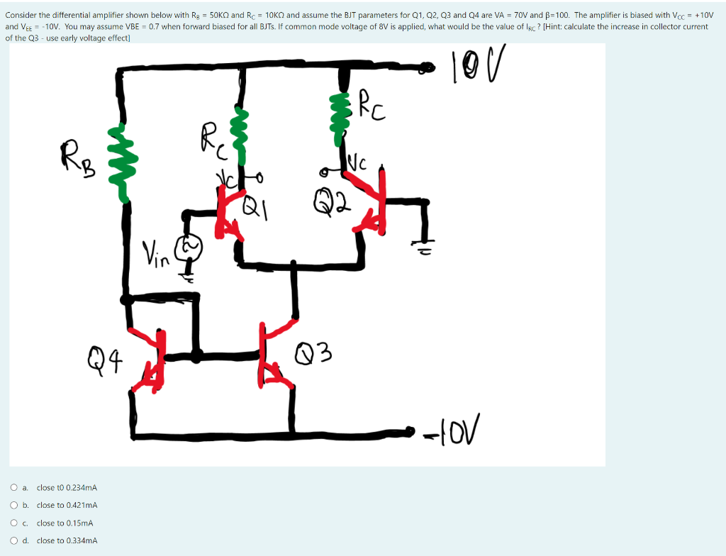 Solved Consider The Differential Amplifier Shown Below With | Chegg.com