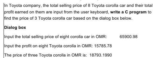 Solved |In Toyota company, the total selling price of 8 | Chegg.com